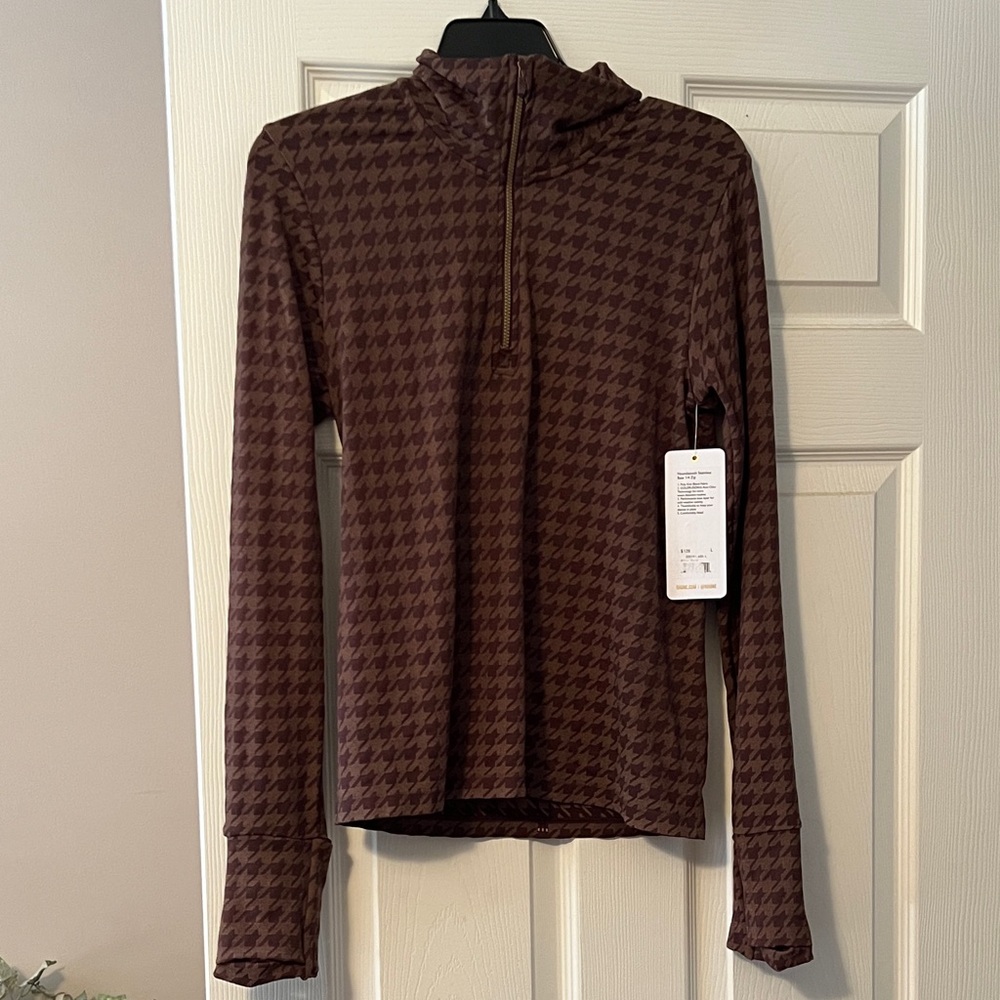 RHONE Houndstooth 1/4 Zip Top - Brown & Tan Size L